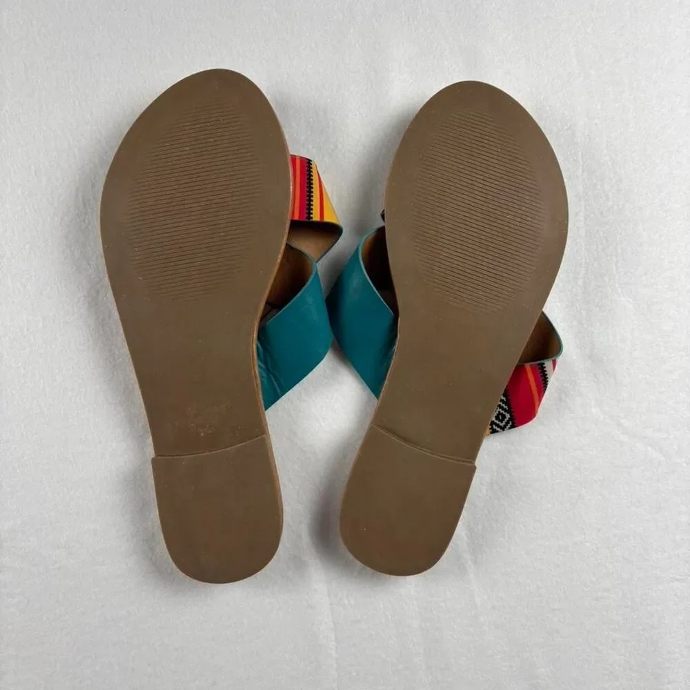 Rowdy Crowd Shiner Serape Sandals Women’s US 9 Boho Western Aztec Summer Slides - Picture 4 of 4